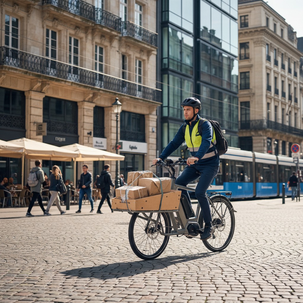 Elektrisches Cargobike bei Zustellung in Wien