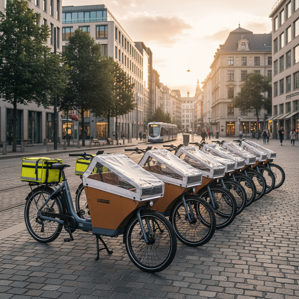 Elektrische Cargobikes bereit für Zustellungen
